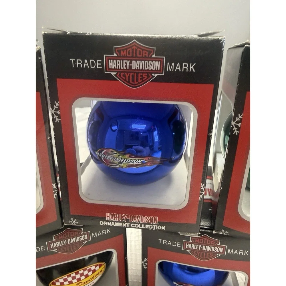 7 Vtg '01 Harley Davidson Cavanagh Christmas Ball Ornaments Box Motorcycle Bike